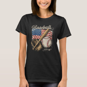 American Flag Baseball Player Bat Fan Catcher  T-Shirt