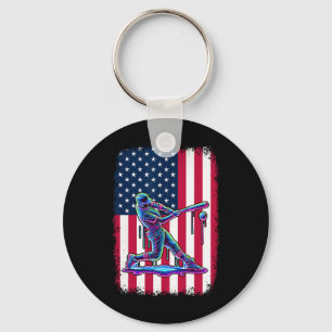 American Flag Baseball Player Bat Patriotic 4th Of Keychain