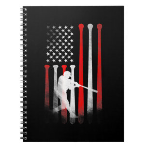 American Flag Baseball Player Flag, Dad, Mom, Kid Notebook