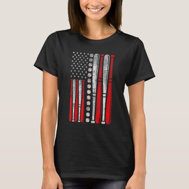 American Flag Baseball Red White Blue 4th Of July  T-Shirt (Front)