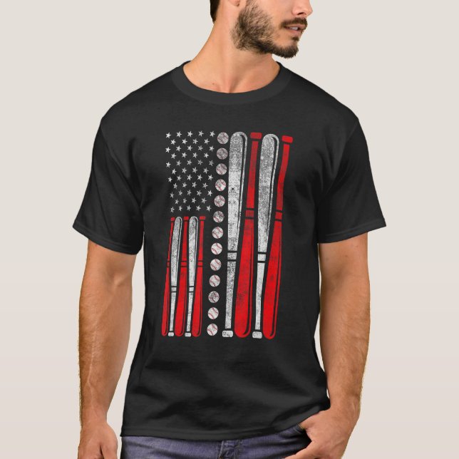American Flag Baseball Red White Blue 4th Of July  T-Shirt (Front)