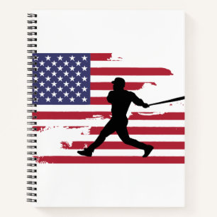 American Flag Baseball Silhouette Baseball Player Notebook