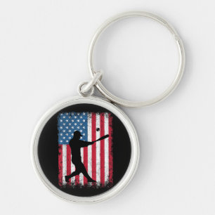 American Flag Baseball Team Gift for Men Boys Girl Keychain
