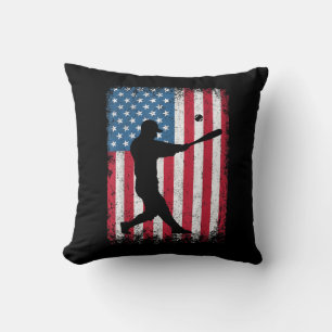 American Flag Baseball Team Gift for Men Boys Girl Throw Pillow
