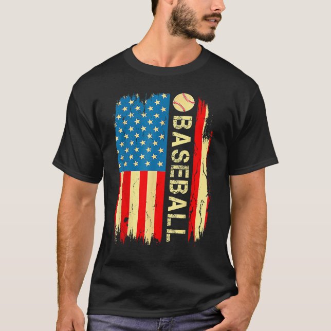American Flag Baseball Team Gift Men Boys Dad 4th  T-Shirt