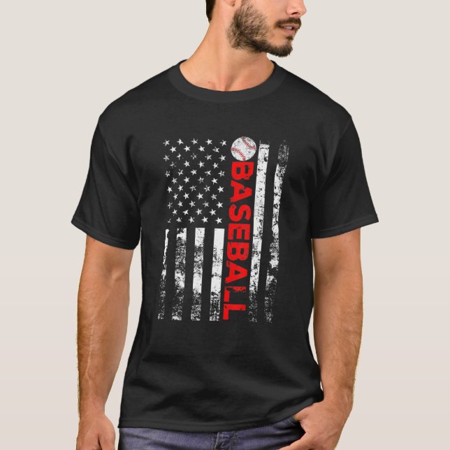 American Flag Baseball Team Gift T-Shirt (Front)