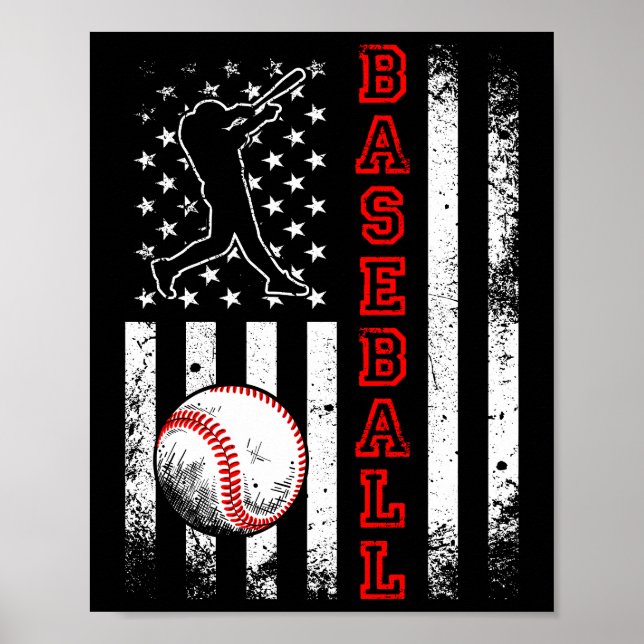 American Flag Baseball Team Vintage Funny Poster (Front)