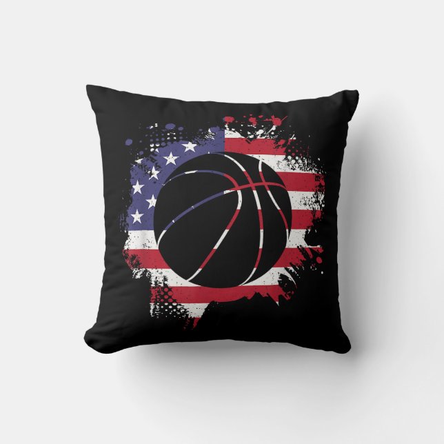 American Flag Basketball Player  Throw Pillow (Front)