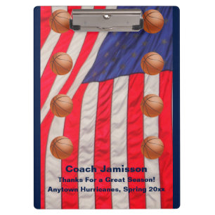 American Flag, Basketball Team Coach Thank You Clipboard