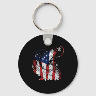American Flag Bass Fish 4th of July for Fisherman Keychain