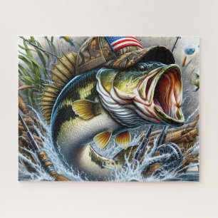 American Flag Bass Fish Jigsaw Puzzle