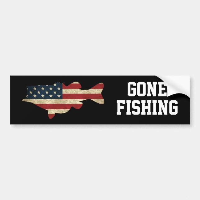 American Flag Bass Gone Fishing Bumper Sticker (Front)