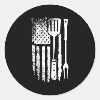 American Flag Bbq Proud Usa Barbecue Grill 4Th Of  Classic Round Sticker