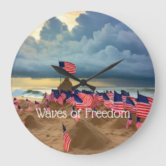 American Flag Beach Wall Clock-Patriotic Coastal   Large Clock