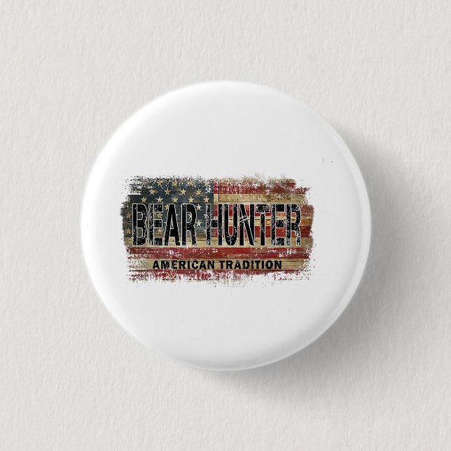 American Flag Bear Hunter 1 Inch Round Button (Front)