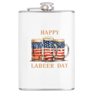 American Flag Beer Happy Labeer Day Funny Labor Da Hip Flask