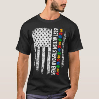 American Flag Best Autism Stepdad Ever Autism Awar T-Shirt