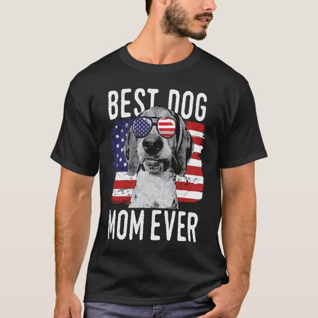 American Flag Best Dog Mom Ever Treeing Walker Coo T-Shirt (Front)