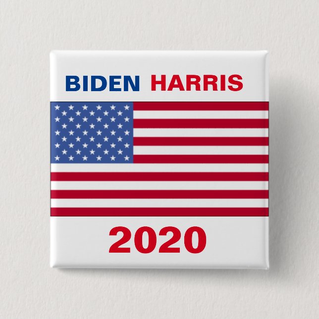AMERICAN FLAG BIDEN HARRIS 2020 2 INCH SQUARE BUTTON (Front)