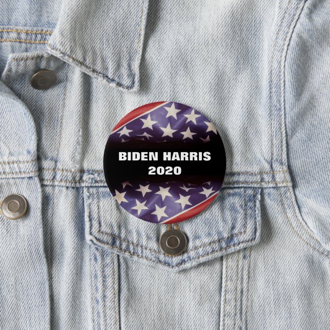 American Flag BIDEN HARRIS 2020 Campaign 3 Inch Round Button (In Situ)