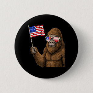 American Flag Bigfoot Red White Blue Patriotic 4th 2 Inch Round Button