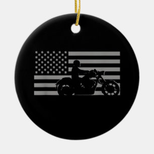 American Flag Biker Motorcycle Short Sleeve Ceramic Ornament