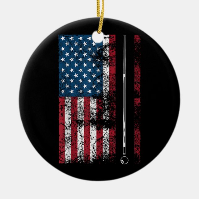 American Flag Billiard Stick Cute Table Game Funny Ceramic Ornament (Front)