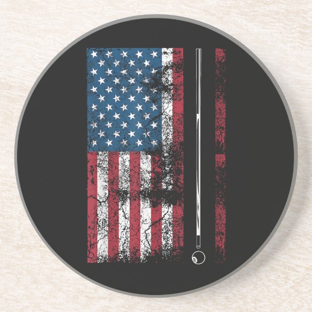 American Flag Billiard Stick Cute Table Game Funny Coaster (Front)