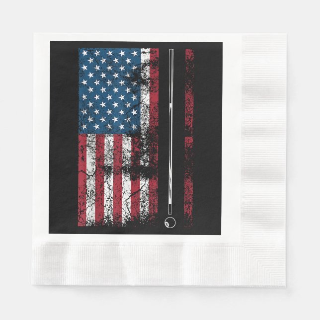 American Flag Billiard Stick Cute Table Game Funny Napkin (Front)