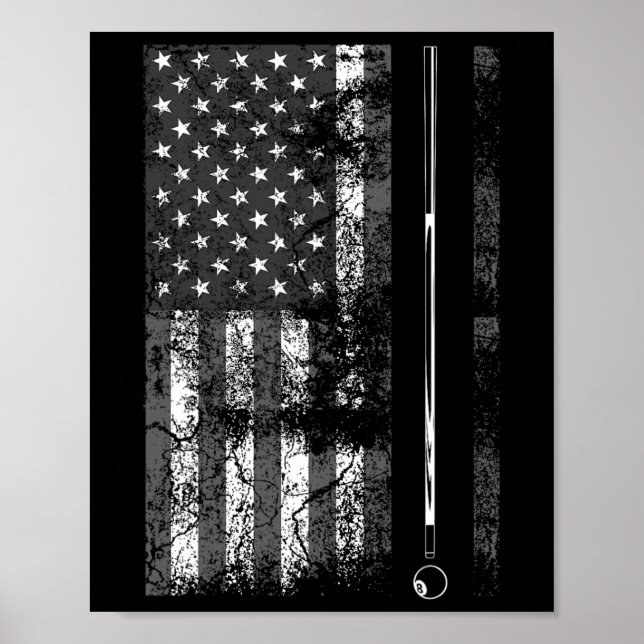 American Flag Billiard Stick Cute Table Game Funny Poster (Front)