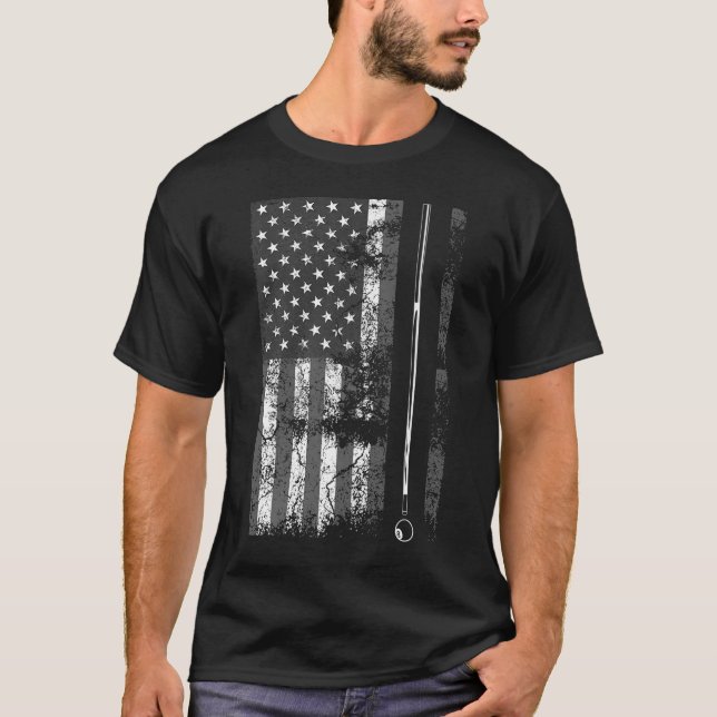American Flag Billiard Stick Cute Table Game Funny T-Shirt (Front)