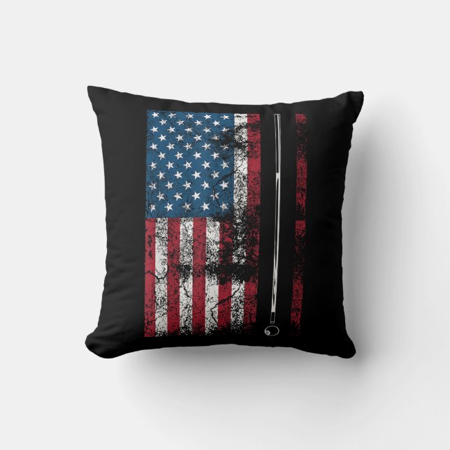 American Flag Billiard Stick Cute Table Game Funny Throw Pillow (Front)