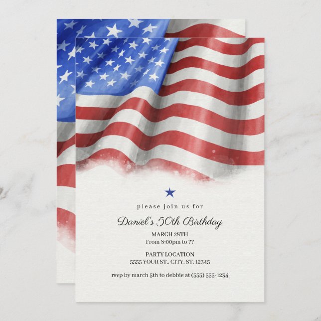 American Flag Birthday Party Invitations (Front/Back)