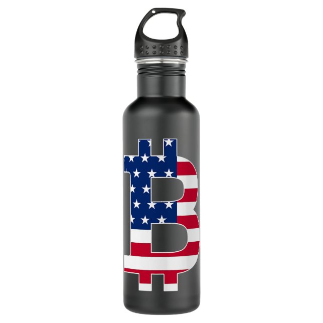 American Flag Bitcoin BTC Crypto Mens Saying 710 Ml Water Bottle (Front)