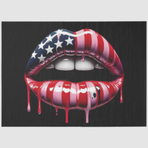 American Flag Biting Lips Decoupage Tissue Paper