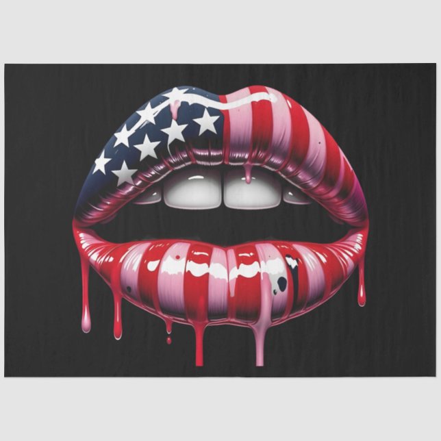 American Flag Biting Lips Decoupage Tissue Paper (Front)