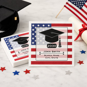 American Flag Black Cap Grad Year  Napkin