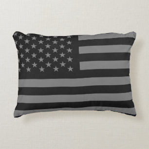 American Flag Black Grey Decorative Pillow