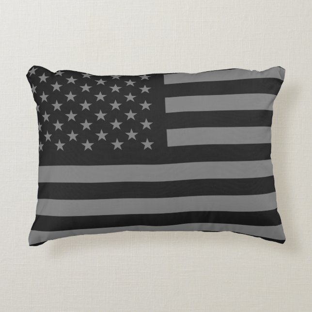 American Flag Black Grey Decorative Pillow (Front)