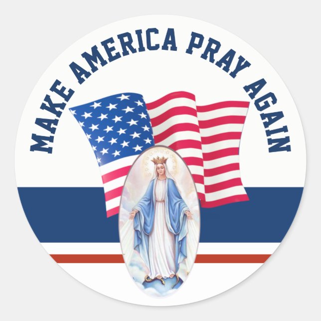 American Flag Blessed Virgin Mary Classic Round Sticker (Front)