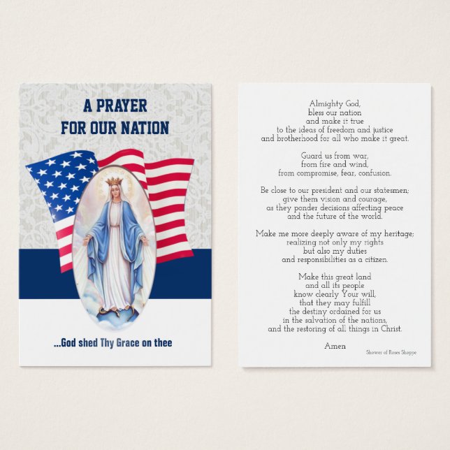 American Flag Blessed Virgin Mary Holy Card (Front & Back)
