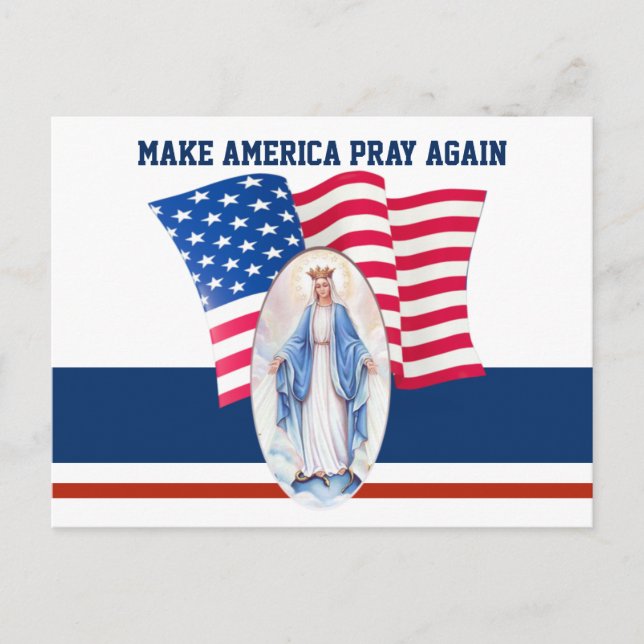 American Flag Blessed Virgin Mary Postcard (Front)