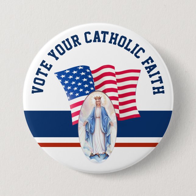 American Flag Blessed Virgin Mary VOTE 3 Inch Round Button (Front)