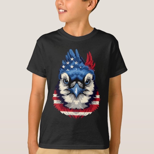 American Flag Blue Jay Patriotic Bird Face 4th Of  T-Shirt (Front)