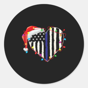 American Flag Blue Line Santa Hat Lice Christmas P Classic Round Sticker