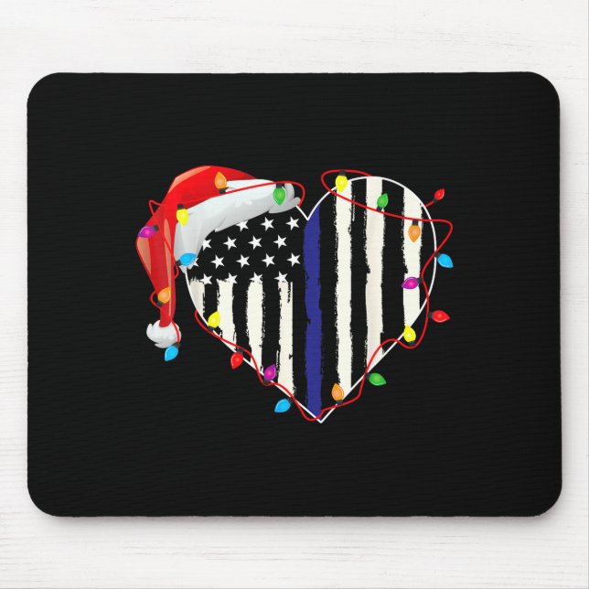 American Flag Blue Line Santa Hat Lice Christmas P Mouse Pad (Front)