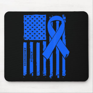 American Flag Blue Ribbon Ataxia Awareness T-Shirt Mouse Pad