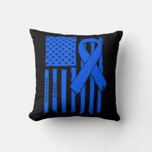 American Flag Blue Ribbon Ataxia Awareness T-Shirt Throw Pillow