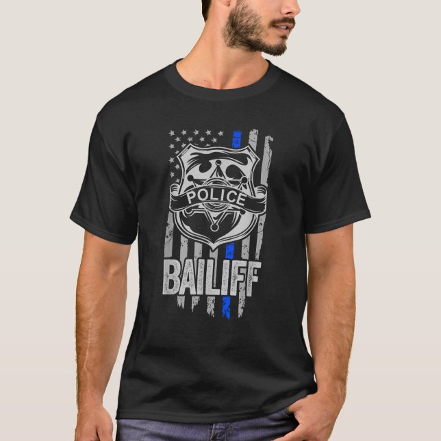 American Flag Blue Thin Line Baliff Apparel Law En T-Shirt (Front)