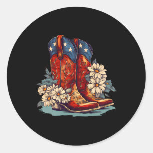 American Flag Boots And Bows 4th Of July Cowgirl W Classic Round Sticker